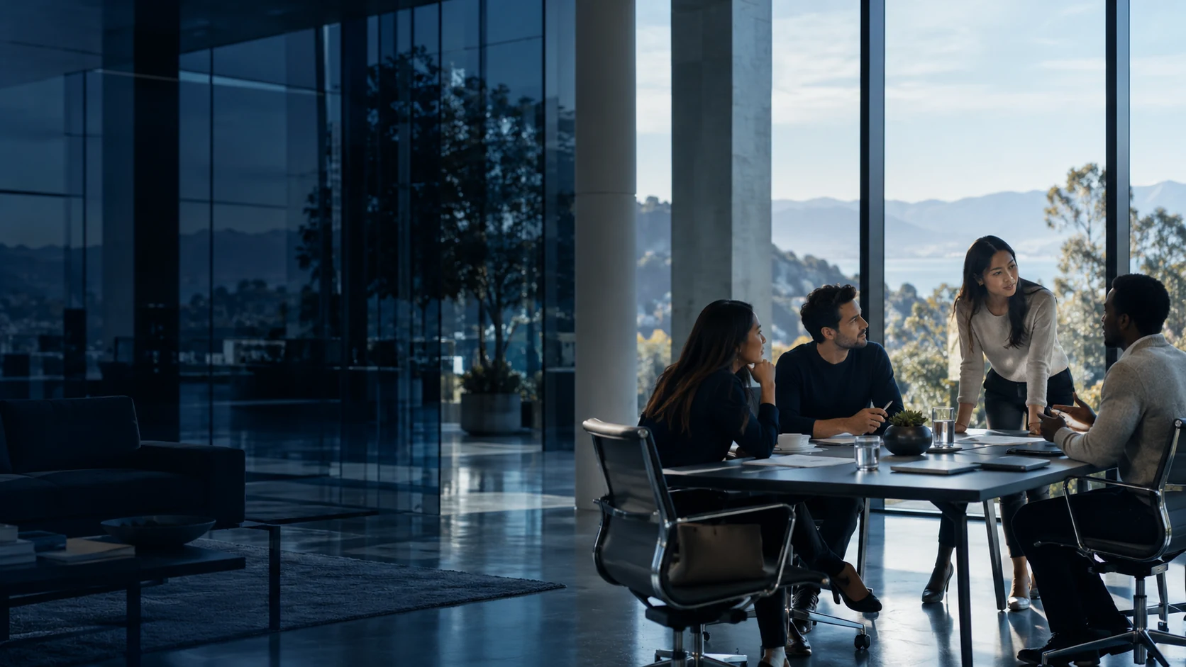 Professionals discussing their priorities in a modern workplace